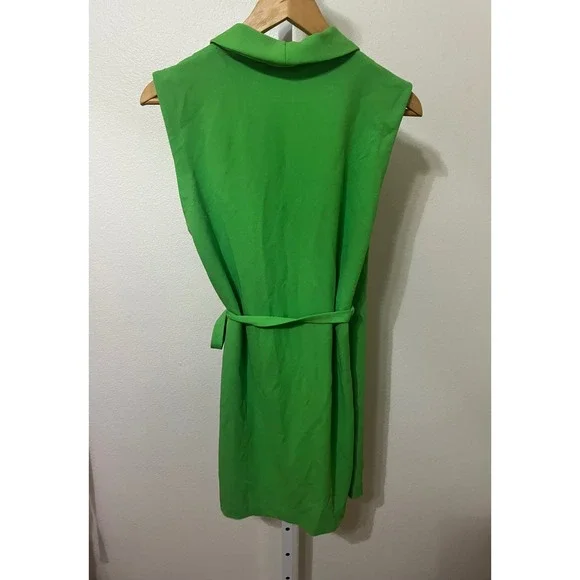 NWT Zara Wrap Mini Dress Women Medium Green Sleeveless Shawl Collar Side Tie - Picture 5 of 9